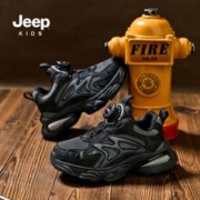 Jeep 吉普 儿童秋冬季休闲运动鞋2023新款男童6-12岁旋转纽扣跑步鞋