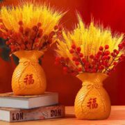 花茶木居 黄金麦穗仿真摆件 金瓶+80麦穗+6支发财果
