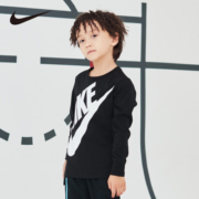 耐克（NIKE）童装儿童长袖T恤秋季男女童经典上衣打底衫 正黑色 120（6）