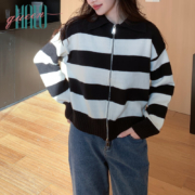 Plus会员:Halo Queen 双拉链条纹毛衣外套 H138Z1417 均码