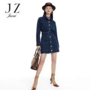Juzui 玖姿 JZ玖姿秋季新款蓝色水洗帅气休闲中长款女牛仔连衣裙