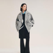 LILY 奥莱冬新款女装复古时尚人字纹气质双排扣中长毛呢外套小个子