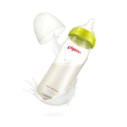 贝亲(Pigeon)宽口径玻璃奶瓶自然实感防胀气240ml配M奶嘴(绿色旋盖)AA70