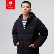 JUNYU 君羽 羽绒服男700蓬白鹅绒轻薄短款连帽鹅绒服女SC62041 黑色-男款 S
