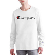 Champion 2020美版潮牌流行男士百搭纯色草写logo圆领长袖T恤