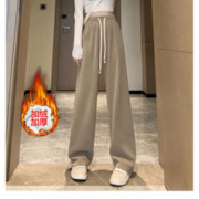 LING JING 灵镜 冬季加绒加厚灯芯绒窄版阔腿裤女垂感欧棉绒裤加绒保暖直筒运动裤