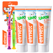 ELMEX艾美适0-6-12岁儿童牙膏牙刷套装含氟防蛀易洁净低泡 原装进口 少儿牙膏*3+牙刷2支装