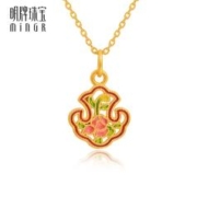 minGR 明牌珠宝 3D硬金牡丹花吊坠 黄金盛世牡丹足金双面项坠ASY0350定价 约0.90-1.01克