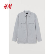 H&M 男装夹克工装潮流翻领浅灰格雷系长袖拉链上衣外套0913415 浅灰色 175/100A