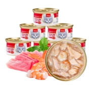 顽皮（Wanpy）泰国进口 猫罐头85g*12白身吞拿鱼+明虾罐头(汤汁型) 成猫湿粮