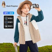 Hush Puppies 暇步士 男大童时尚拼色风衣外套 燕麦卡其 140cm