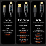 KINI 数显透明PD快充线充电线数据线闪充线66/100W/Type-C/C-C/USB-C口