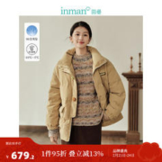 INMAN 茵曼 鸭绒灯芯绒九江羽绒服2023冬季女装新款立领短外套 卡其色 XL