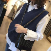 春秋新款羊毛马甲女加厚宽松V领无袖毛衣短款针织背心外套坎肩潮 藏蓝 S