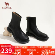 CAMEL 骆驼 切尔西女舒适瘦瘦靴后拉链粗跟圆头休闲短靴 L23W076005 黑色 36