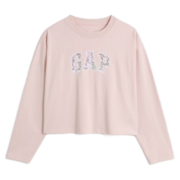 Gap女装秋季LOGO水洗棉长袖T恤598222廓形辣妹风上衣 樱花粉 165/84A(XS)