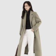 对白 简约双插袋女式长款大衣