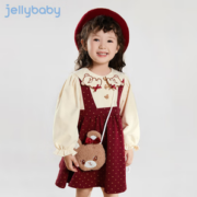 PLUS会员！JELLYBABY 2024年春秋季新款女童连衣裙红色