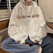 GSLONG 港士龙 美式模糊字母开衫加绒卫衣潮牌男oversize高街春秋季外套