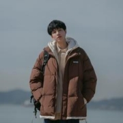港仔文艺男日系假两件棉衣连帽棉服外套
