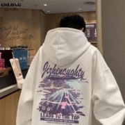 GSLONG 港士龙 美式加绒卫衣男士2023秋季新款轻熟风印花oversize宽外套