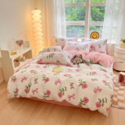 AIDLI 床上四件套40支纯棉 被套床单被罩床上用品双人全棉套件 玫瑰园 200*230cm四件套(1.5/1.8米床)