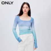 ONLY 奥莱时尚渐变修身长袖方领短款针织衫女