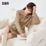 Semir 森马 针织套装女翻领毛衣绞花短裙2022冬新款蝴蝶结纯色两件套韩版