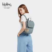 kipling 凯普林 女款轻便帆布新款时尚休闲潮流学生书包双肩包|MARIGOLD 灰绿底银线格纹印花