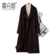雷公馆 毛呢大衣女中长款2023秋冬毛呢外套100%羊毛宽松双面呢 咖色 L