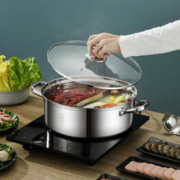 bayco 拜格 304不锈钢火锅家用大容量鸳鸯锅电磁炉煤气灶通用涮锅 28cm 鸳鸯火锅