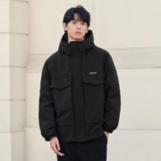 寒潮来了：gxgjeans 冬季保暖黑色大口袋短款连帽羽绒服男式羽绒服男