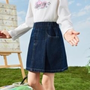 INMAN 茵曼 女童半截裙2024春装新款中大儿童A字牛仔裙甜酷学院半身短裙