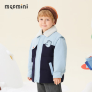 MQD童装小童羽绒服2023新款仿牛仔撞色羊羔绒翻领拼接宝宝羽绒 中牛仔蓝 110