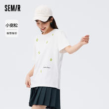 Semir 森马 短袖T恤女设计感宽松印花刺绣上衣女生夏季凉感抗菌衣服潮流