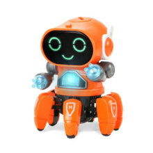 悍迪六爪鱼机器人跳舞玩具 科技潮玩智能玩具灯光音乐机器人玩具 橙色干电池版48.8元