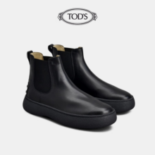 TOD'S官方男士W.G.织物拼接切尔西靴厚底短靴靴子平底男鞋 黑色 42
