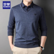 ROMON 罗蒙 长袖t恤男秋冬季男装商务翻领打底衫假两件休闲上衣服 蓝色 L