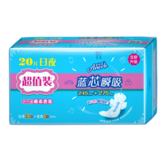plus会员：安尔乐卫生巾日夜用蓝芯瞬吸纤巧棉柔姨妈巾组套245mm*14片+275mm*6片