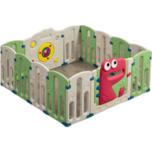 babycare 恐龙游戏围栏防护栏婴儿儿童地上宝宝安全爬行垫室内 【12+2片】德科绿+2CM山脉爬行垫