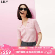 LILY 2023夏新款女装优雅复古翻领俏皮少女粉修身短袖毛针织衫内搭 120浅粉 S