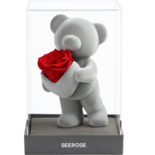 西罗斯（SEEROSE）永生花爱心站立保鲜玫瑰熊花束情人节送女生朋友老婆表白生日礼物 将心予之-嫣红(不支持代写贺卡)