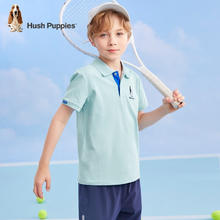 暇步士 童装儿童夏装短袖男童夏季男大童简约纯色时尚短袖polo衫 玻璃蓝 130cm