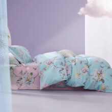 LOVO罗莱生活旗下品牌  床上三/四件套全棉卡通被套床单双人床 花意轻漫 1.2米床(适配150x215被芯)三件套