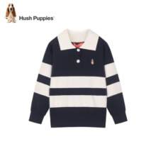 暇步士（Hush Puppies）童装儿童秋装男女童2023年秋季新款男女大童时尚条纹Polo针织衫 丛林绿 140cm