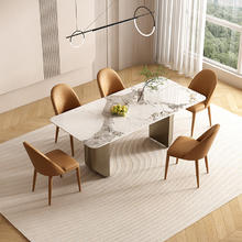 布雷尔 轻奢岩板餐桌家用饭桌现代简约高端亮光长方形创意餐桌椅子