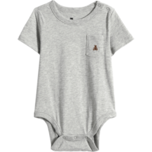 Gap【布莱纳】新生婴儿刺绣纯棉短袖连体衣710486 夏季儿童装上衣 灰色 90cm(18-24月)
