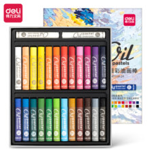 得力（deli)24色重彩油画棒 专业美术油性色粉棒儿童画画蜡笔套装 绘画油彩棒HM711A-24春季出游写生