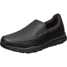 斯凯奇（Skechers）男休闲皮鞋商务鞋一脚蹬工作鞋 舒适低帮休闲鞋 77157 黑色/BLK 44