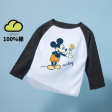PLUS会员！Disney 迪士尼 宝宝长袖T恤 白拼黑-米奇与花